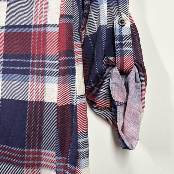 POLLY & ESTHER Blue Red Plaid Long Sleeve Button Down Shirt Medium - Picture 4 of 8
